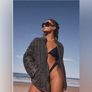 Free People Quilted Dolman Jacket in Black XS